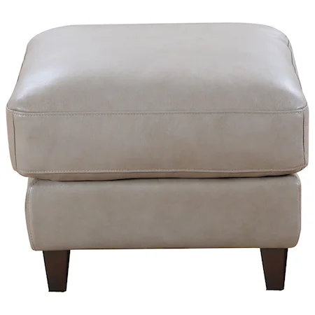 Contemporary Leather Ottoman with Exposed Wood Legs